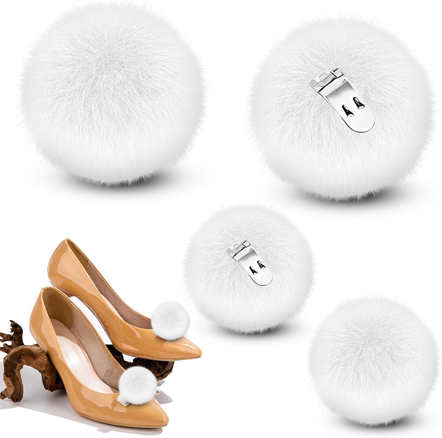 4 pinces à chaussures Fée Clochette à pompons blancs amovibles