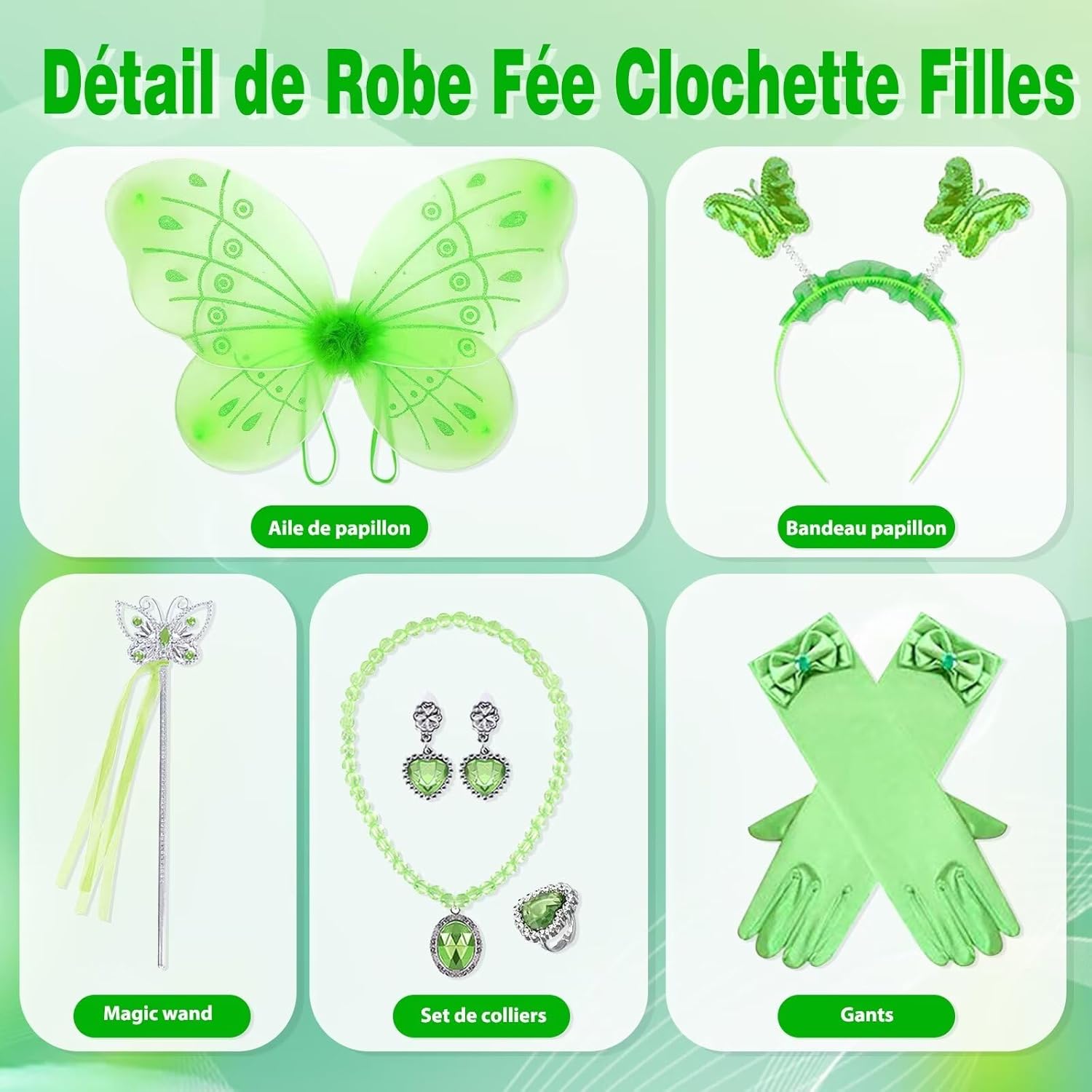 Costume Tinkerbell Fée Clochette vert avec ailes pour fille – Image 3