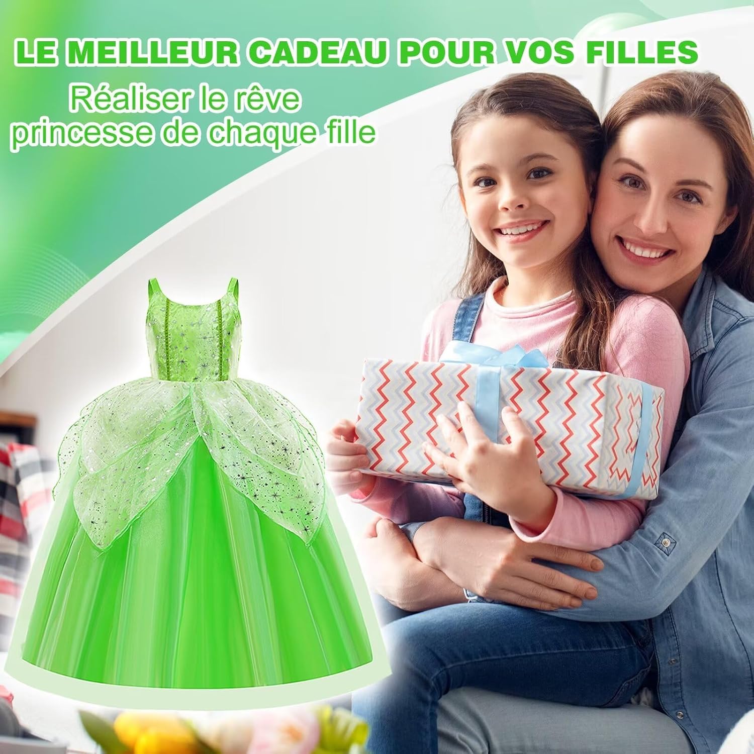 Costume Tinkerbell Fée Clochette vert avec ailes pour fille – Image 7