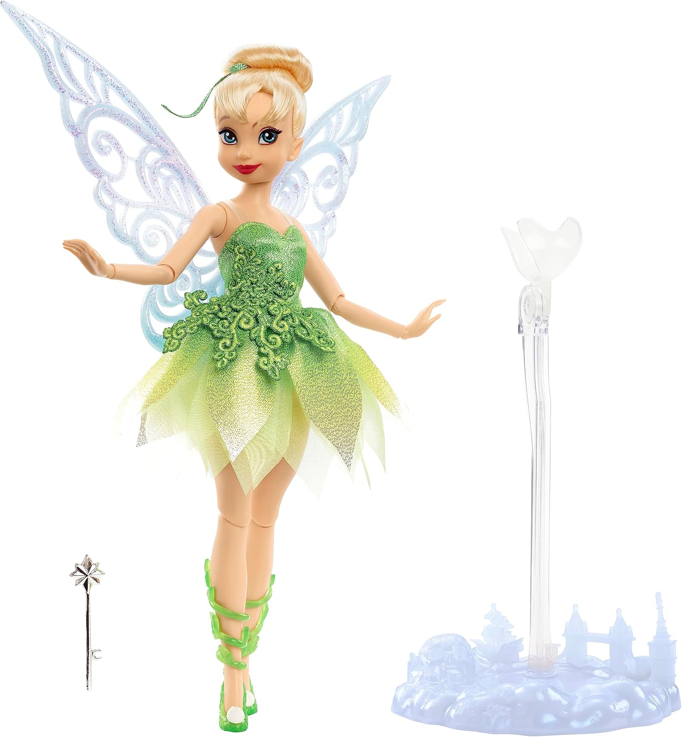 Poupée collector Fée Clochette Disney100 articulée avec ailes pailletées et socle HLX67 – Image 5