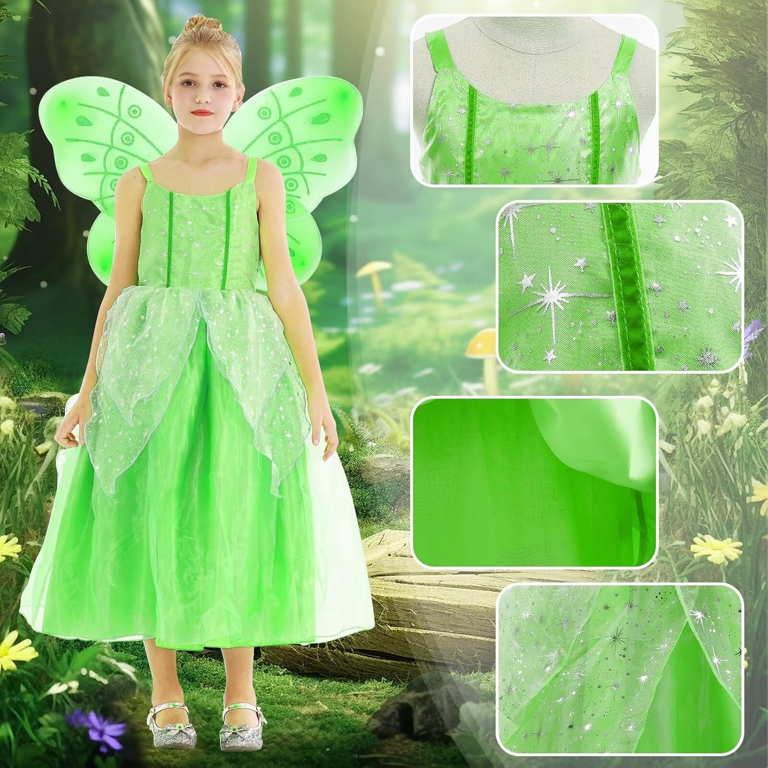 Costume Tinkerbell Fée Clochette vert avec ailes pour fille – Image 4