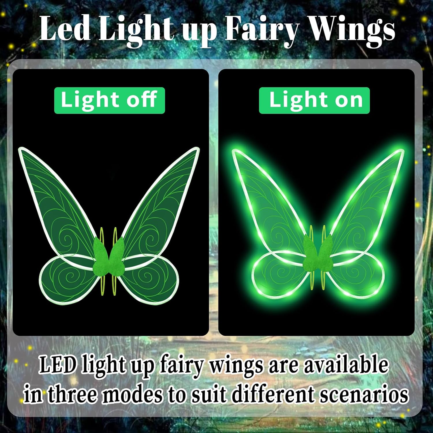 Ailes de fée Clochette lumineuses vertes à 8 modes LED – Image 2