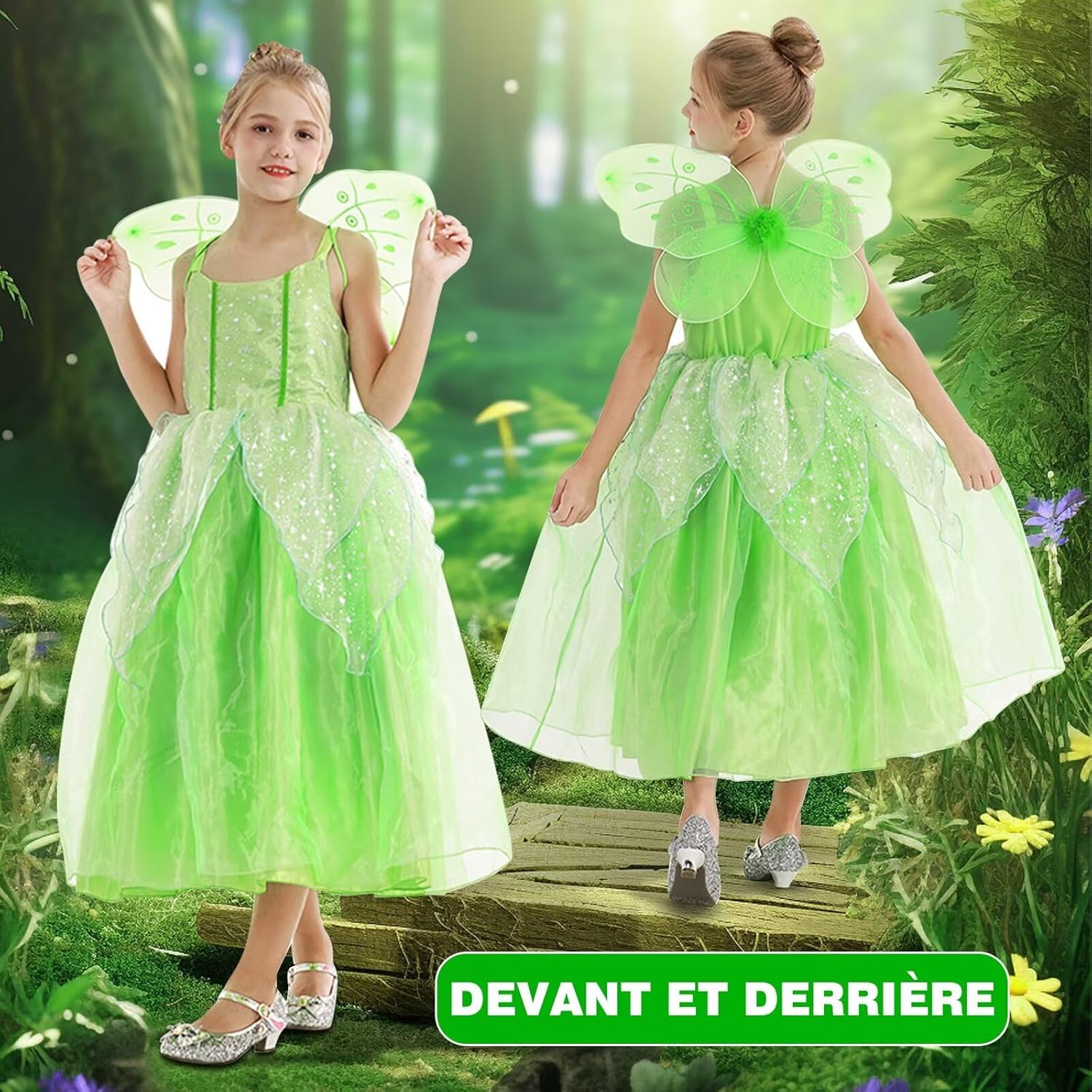 Costume Tinkerbell Fée Clochette vert avec ailes pour fille – Image 2