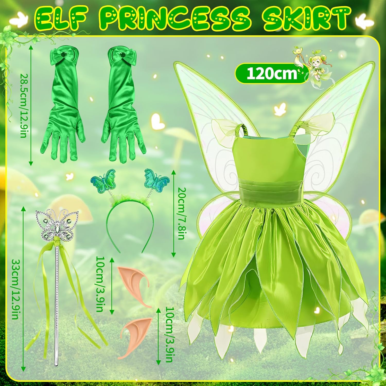 Déguisement Fée Clochette fille avec robe verte et accessoires – Image 2