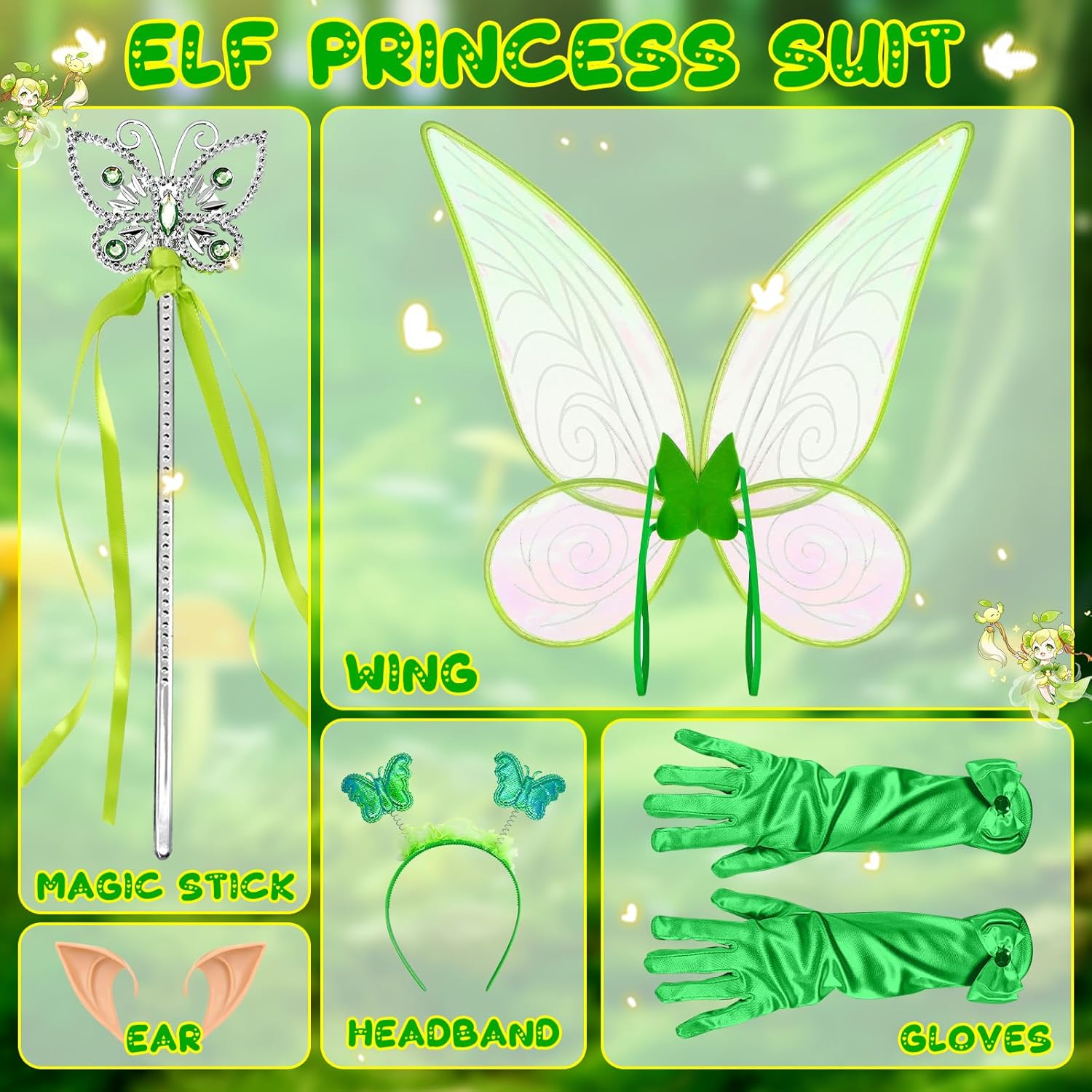 Déguisement Fée Clochette fille avec robe verte et accessoires – Image 4