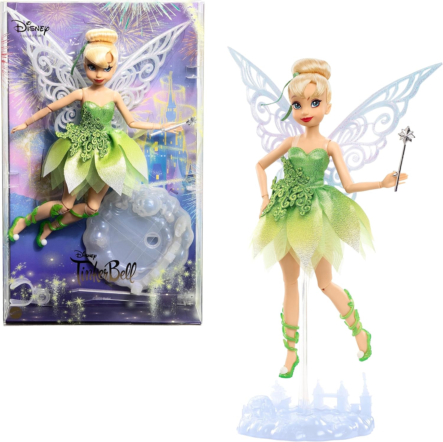 Poupée collector Fée Clochette Disney100 articulée avec ailes pailletées et socle HLX67