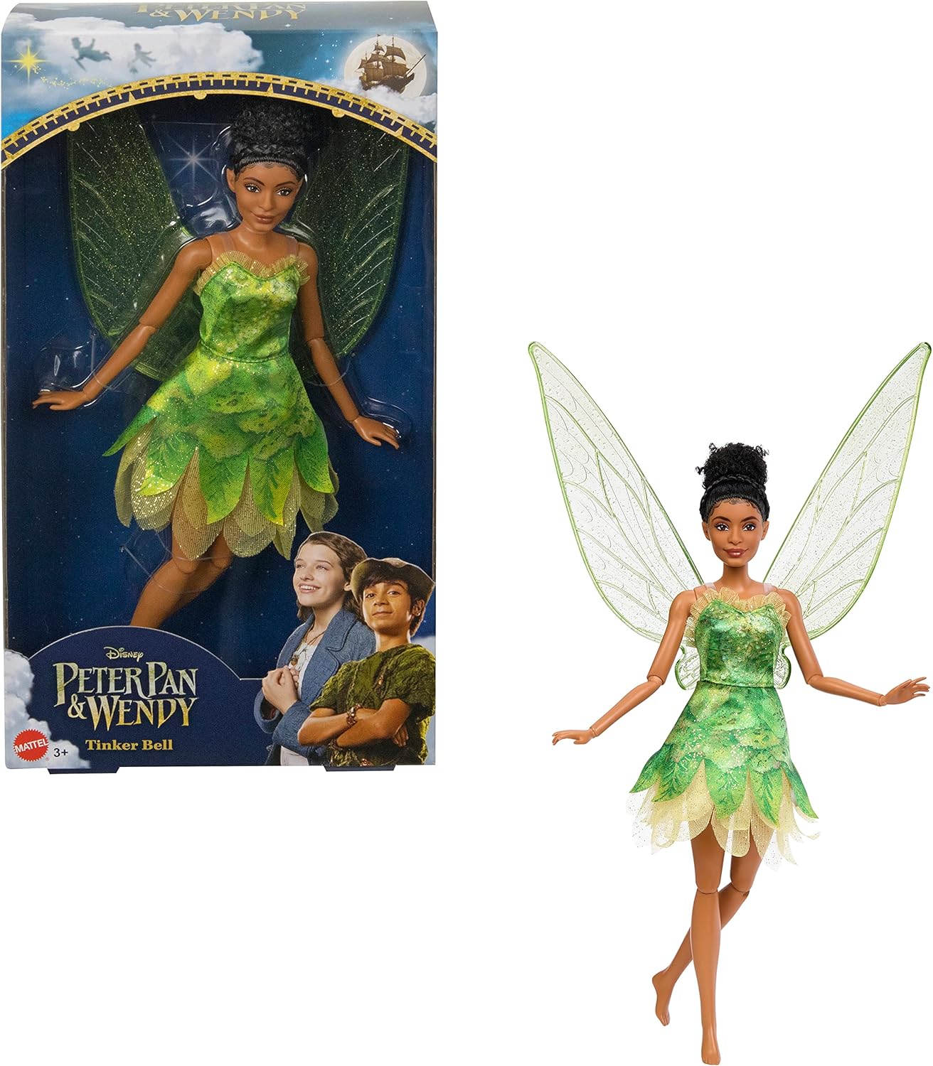 Poupée Fée Clochette Disney Peter Pan & Wendy, robe verte et ailes scintillantes HNY37