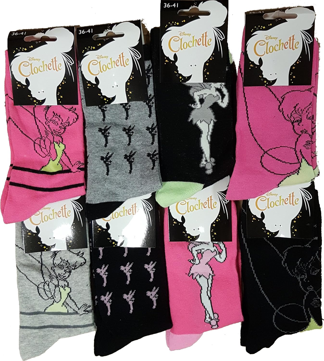 Lot de 6 chaussettes Disney Fée Clochette en coton, taille 36