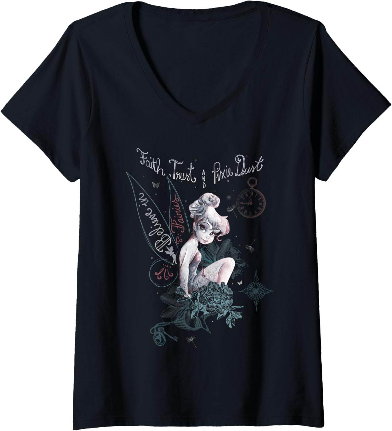 T-shirt Disney Peter Pan Tinker Bell Believe à col en V