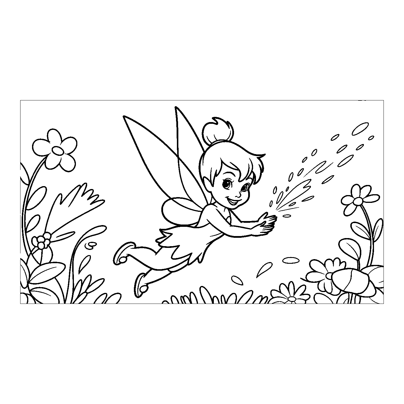 Coloriage Fée Clochette gratuit à imprimer - fée avec ailes et baguette Coloriage Fée Clochette gratuit à imprimer : fée avec ailes et baguette